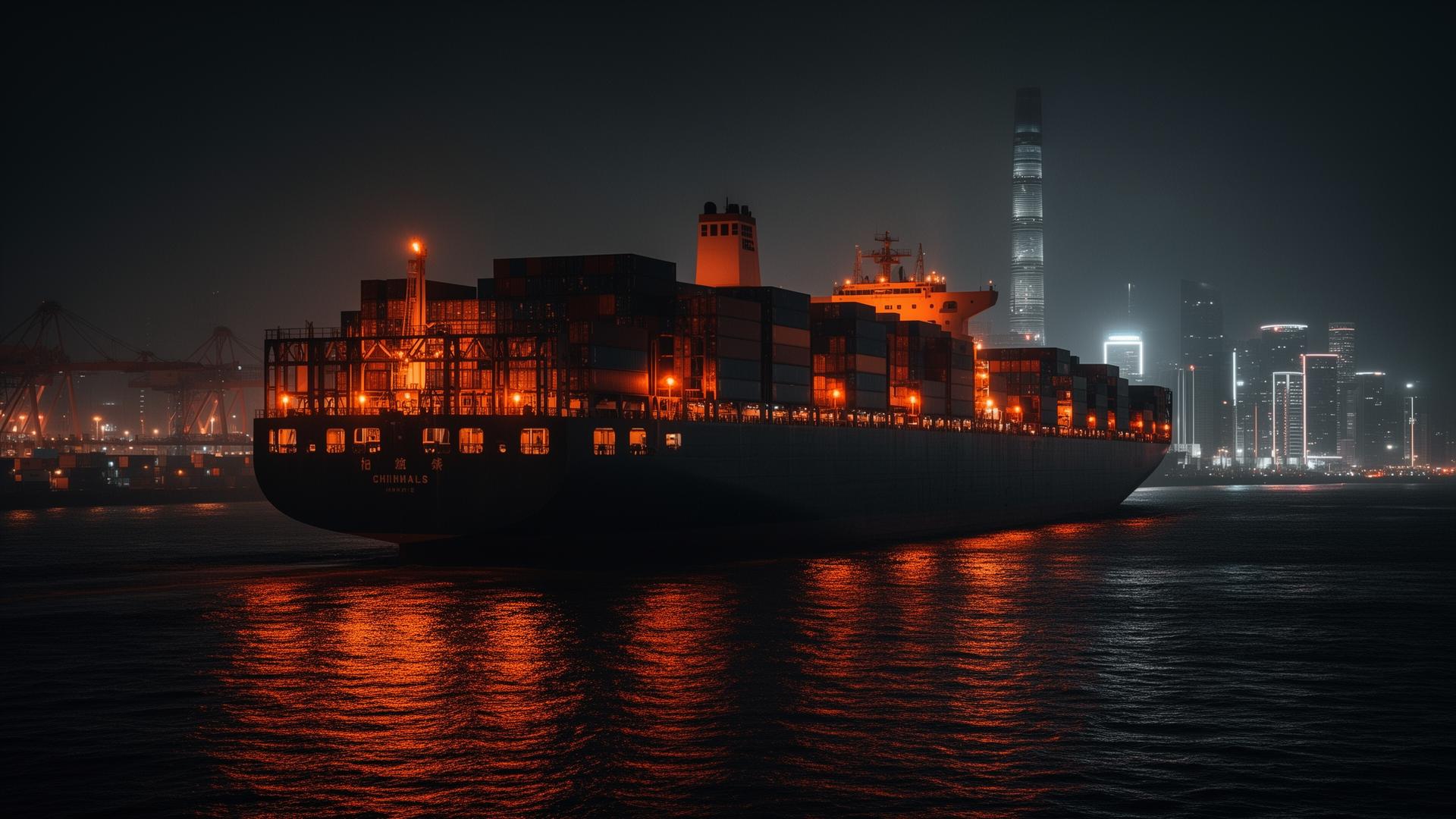 Port de Shanghai cargo containers la nuit
